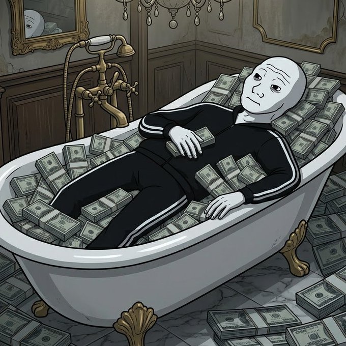 Outsider in a bathtub full of cash